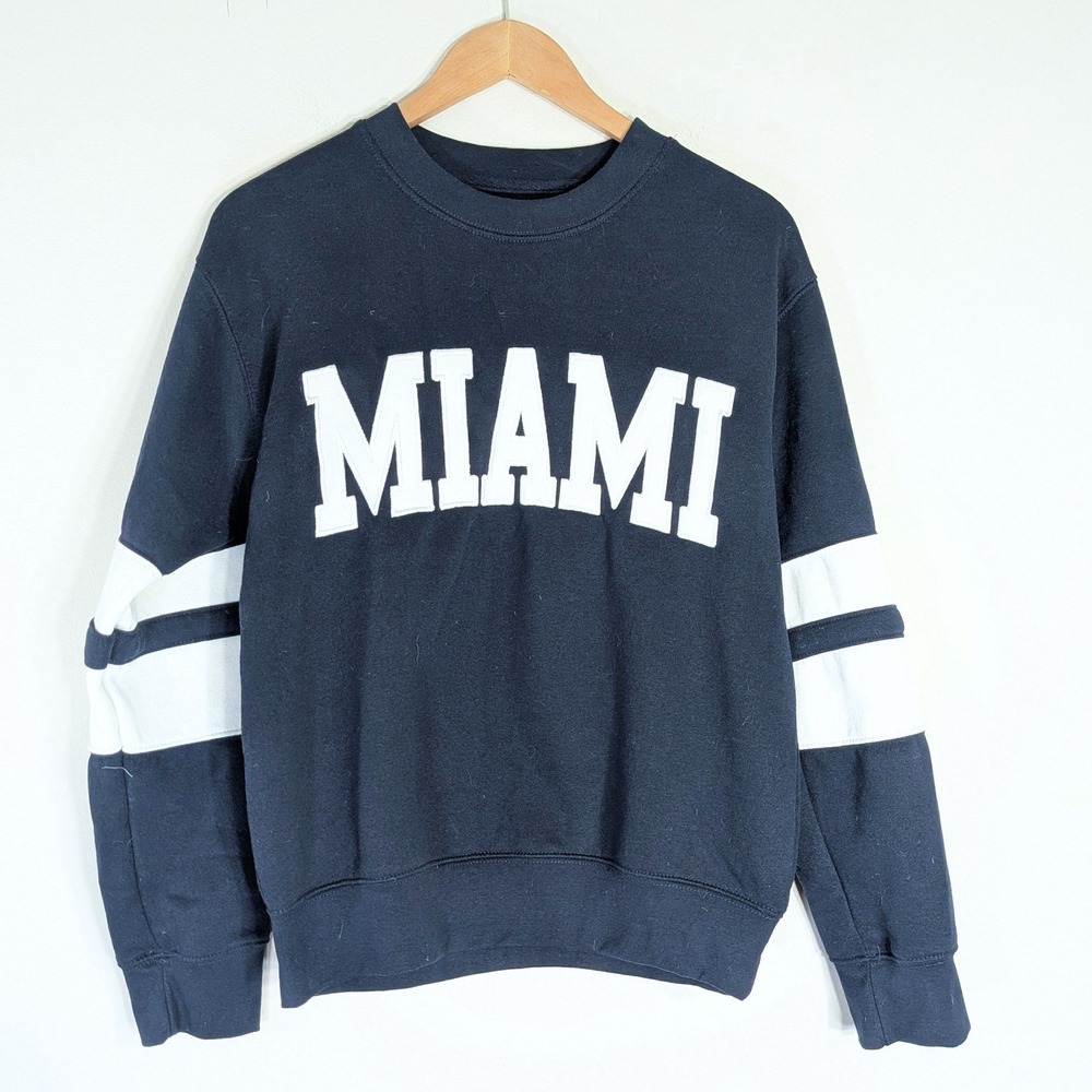 New York Popular Navy Blue Sweatshirt; Miami Embroidered Varsity Stripes S